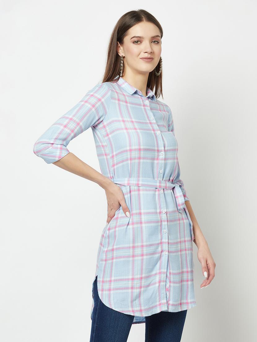 check print long shirt with waist belt - 19684906 - Standard Image - 2