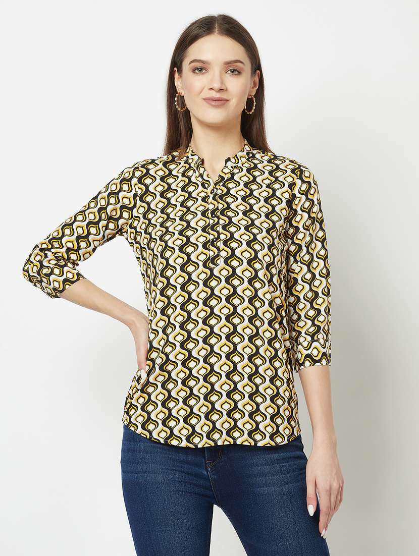 women's straight mandarin neck top
