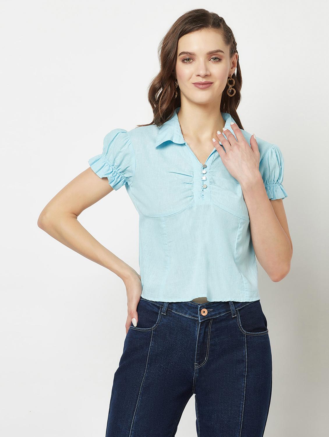 women's crop collared top