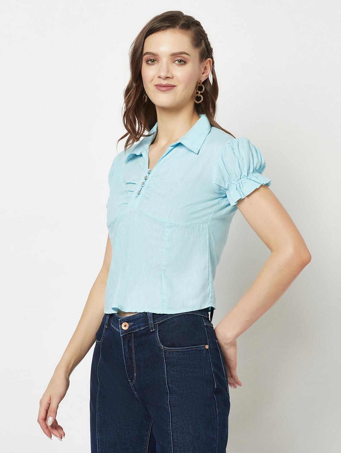 women's crop collared top - 19684915 - Standard Image - 2
