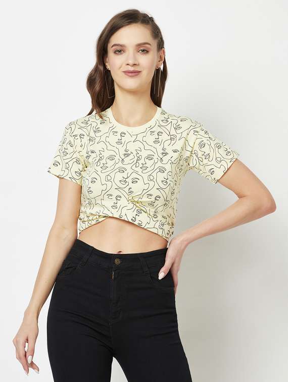 women's crop round neck top