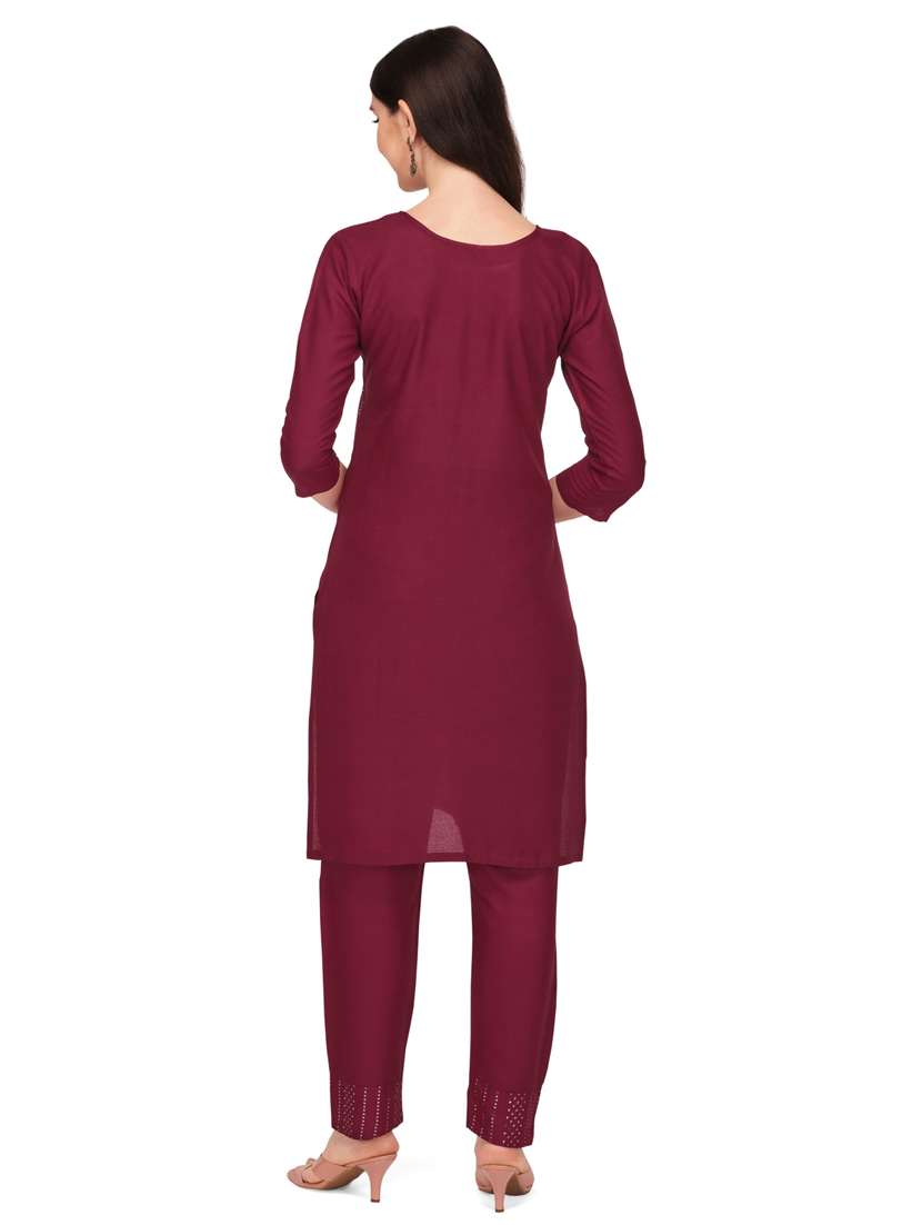 purple self design embroidered kurta pant set - 19690416 - Standard Image - 2
