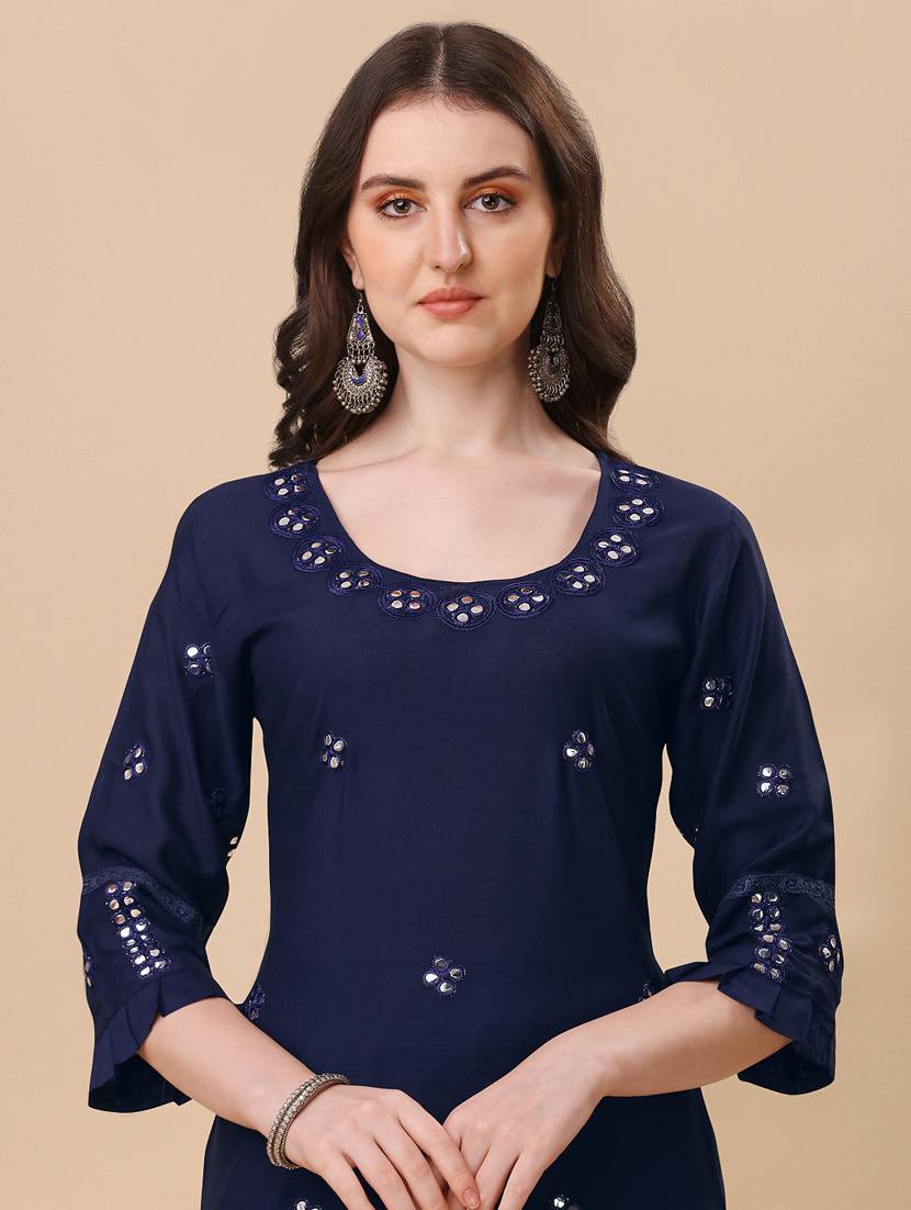 blue self design embroidered suit set - 19690426 - Standard Image - 2