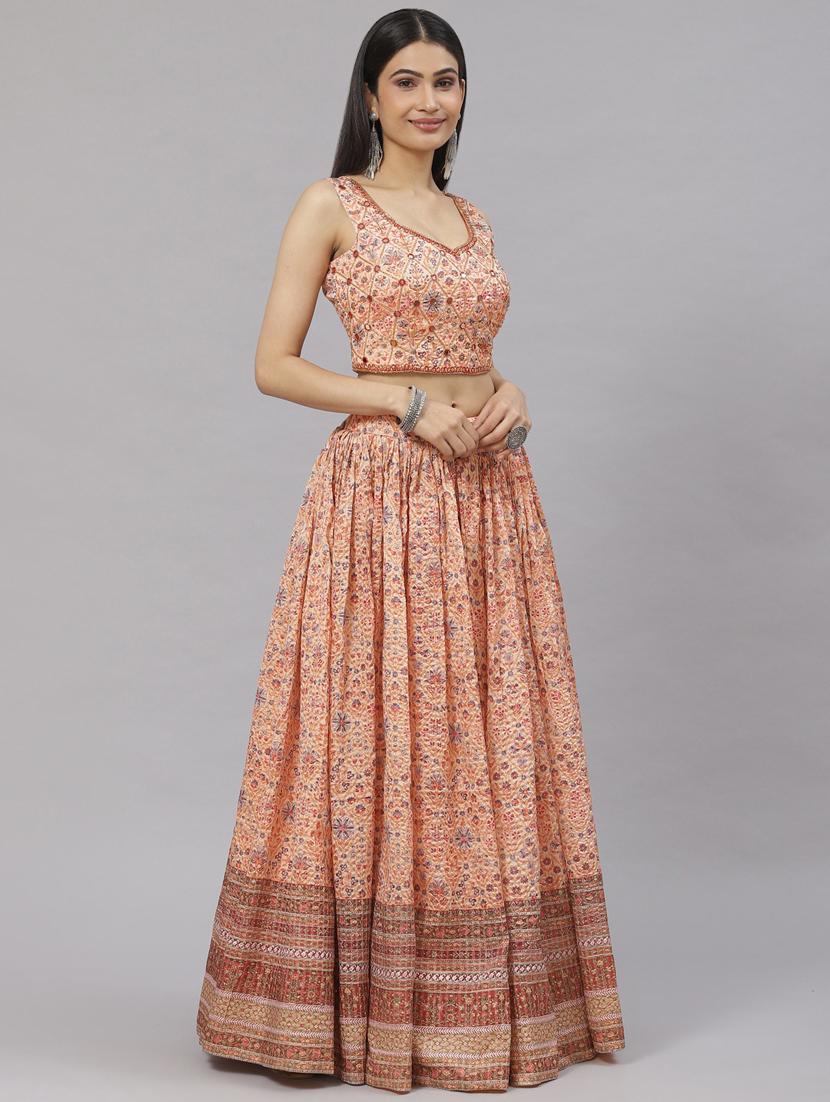 orange embroidered flared stitched lehenga - 19690890 - Zoom Image - 0