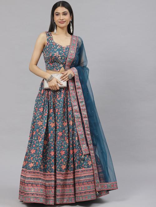 blue embroidered flared stitched lehenga - 19690891 -  Standard Image - 0