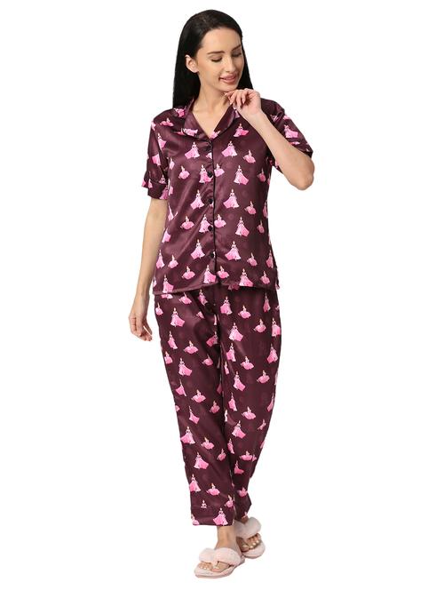 printed lapel neck pyjama set - 19691218 - Standard Image - 0