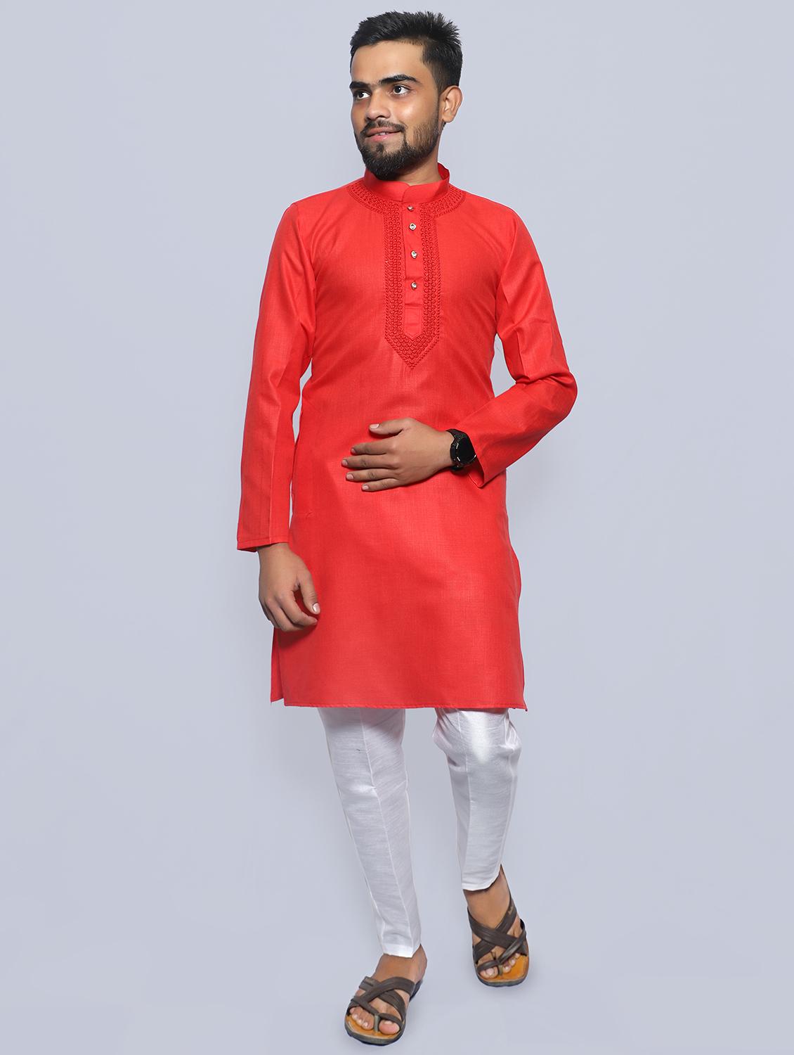 red kurta pyjama ethnic wear set - 19691222 -  Zoom Image - 0