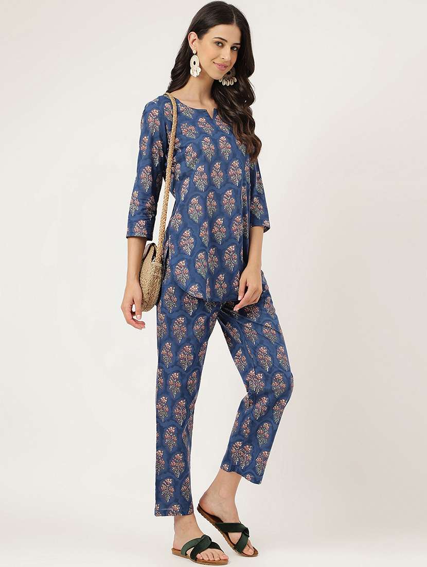 women printed full length night suit set