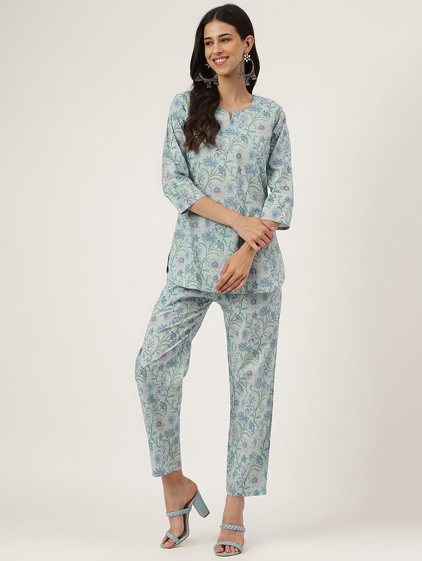 floral print notch neck pyjama set - 19691376 - Zoom Image - 0