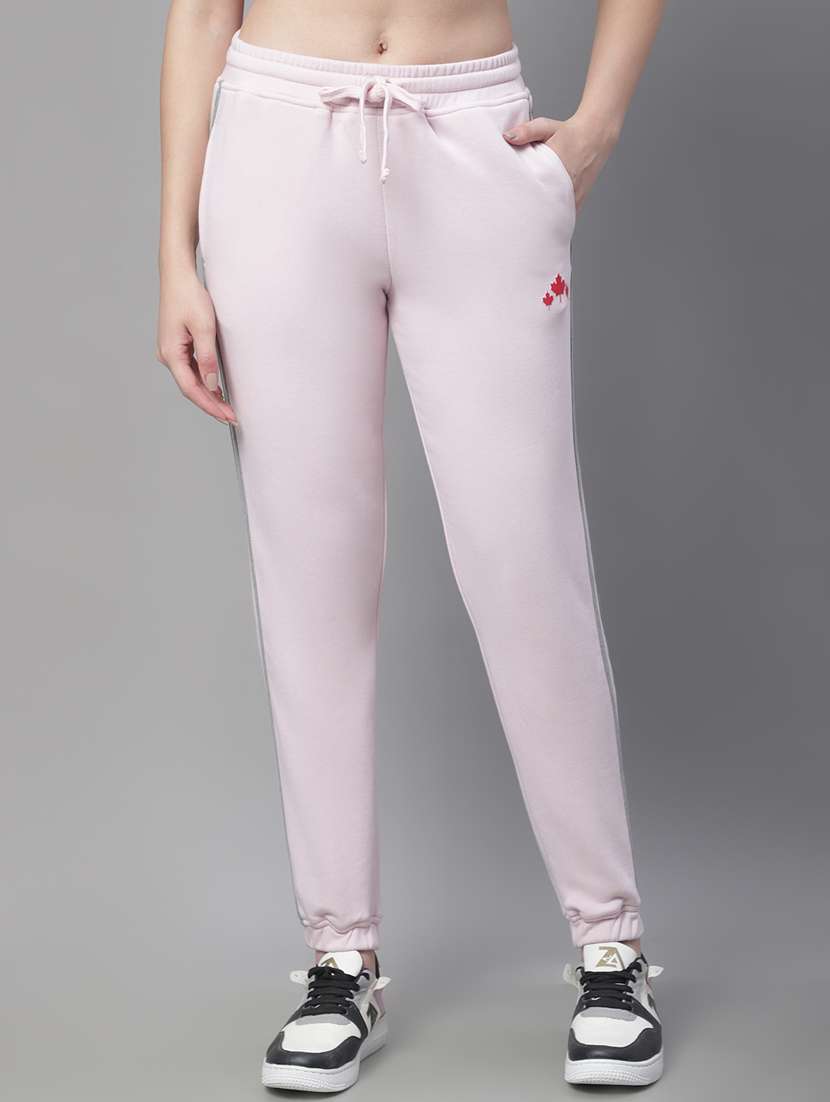pink cotton blend taped track pant