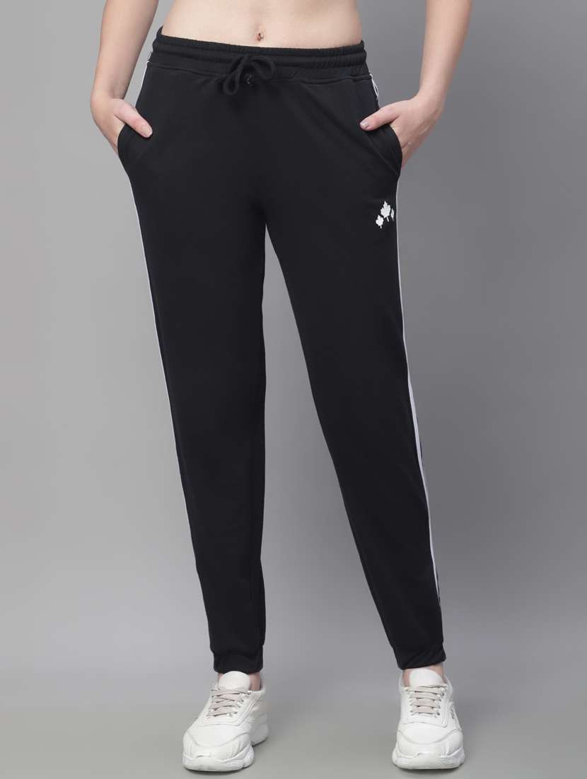 black cotton blend taped track pant