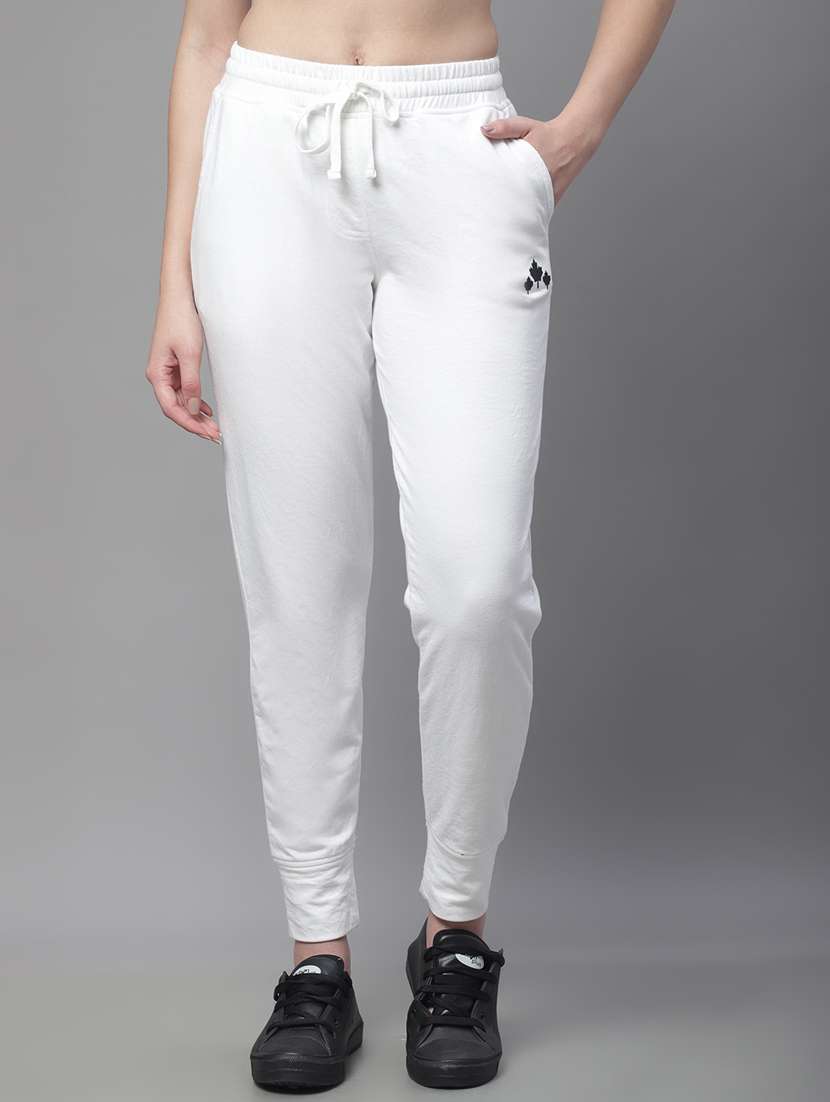 white cotton blend track pants