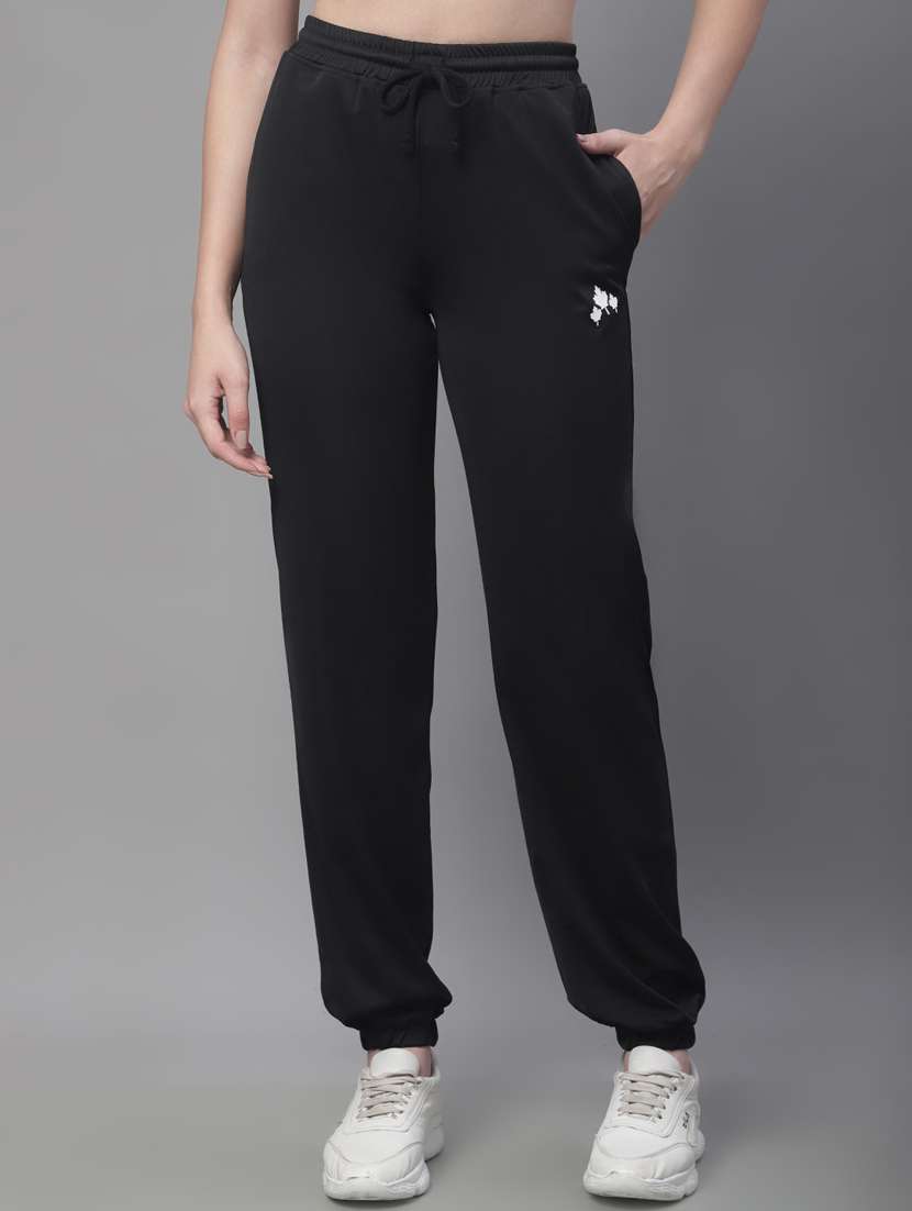 black cotton blend track pants
