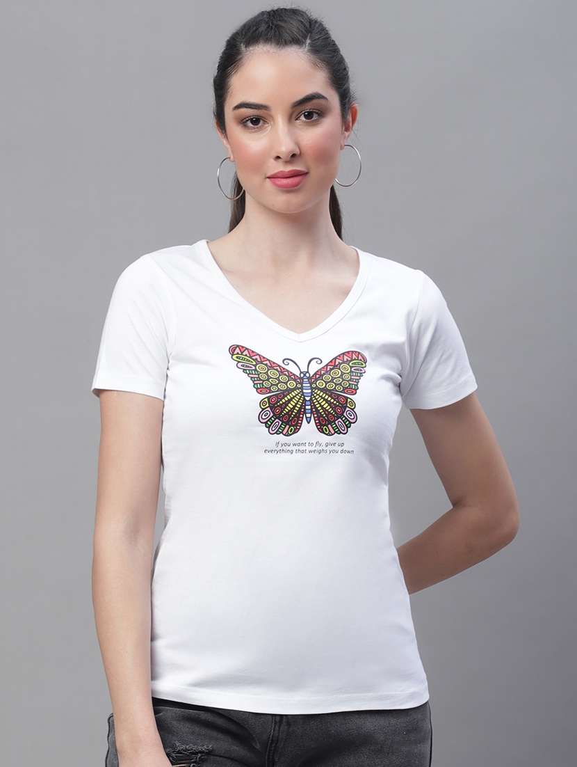 women's chest print v neck t-shirt