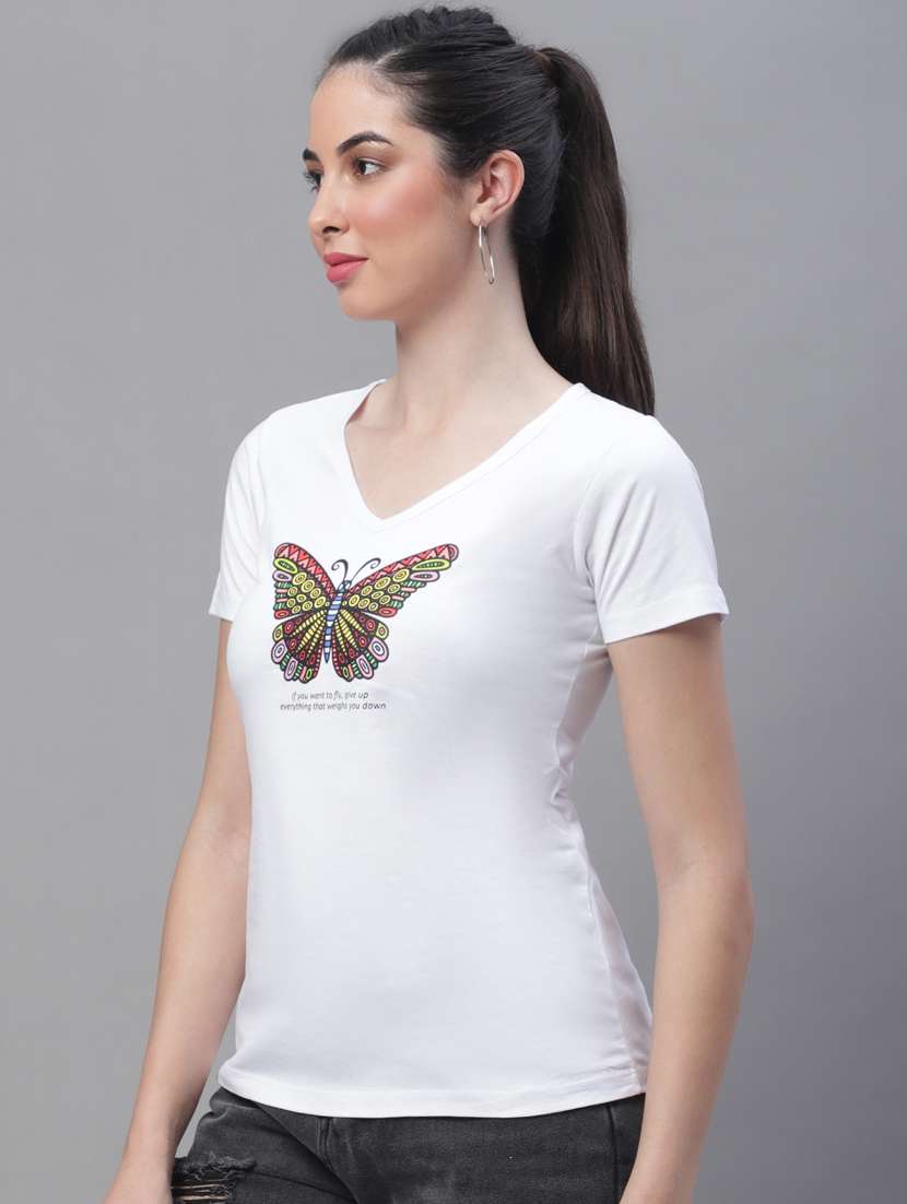 women's chest print v neck t-shirt - 19691649 -  Standard Image - 2