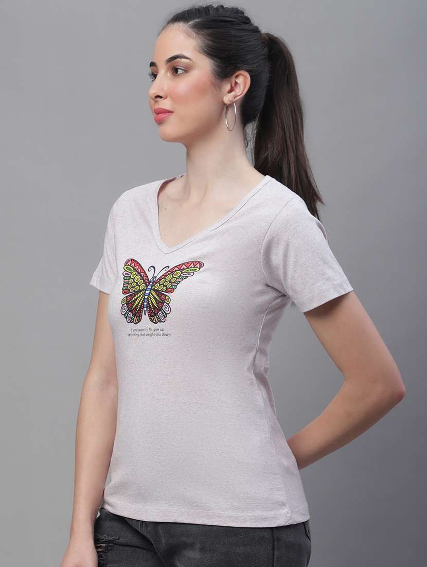 women's front print v neck t-shirt - 19691652 -  Standard Image - 2