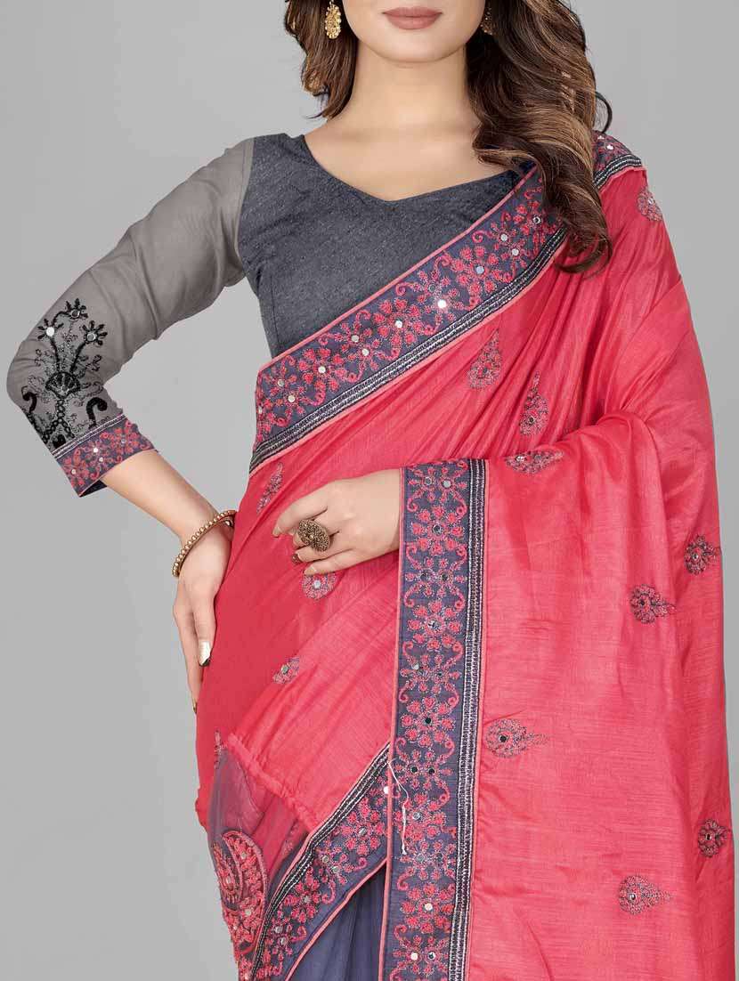 multi colored self design embroidered saree with blouse - 19693191 - Standard Image - 2