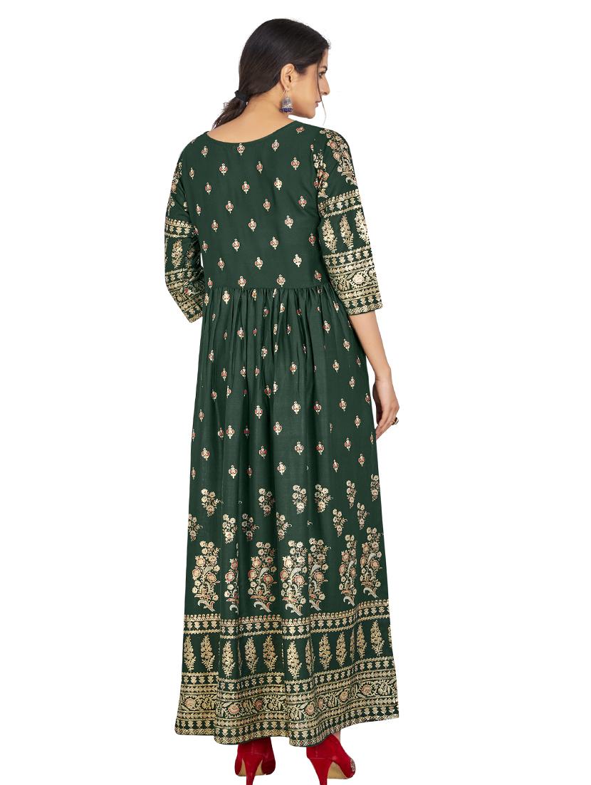 round neck printed a-line gown - 19693228 - Standard Image - 2