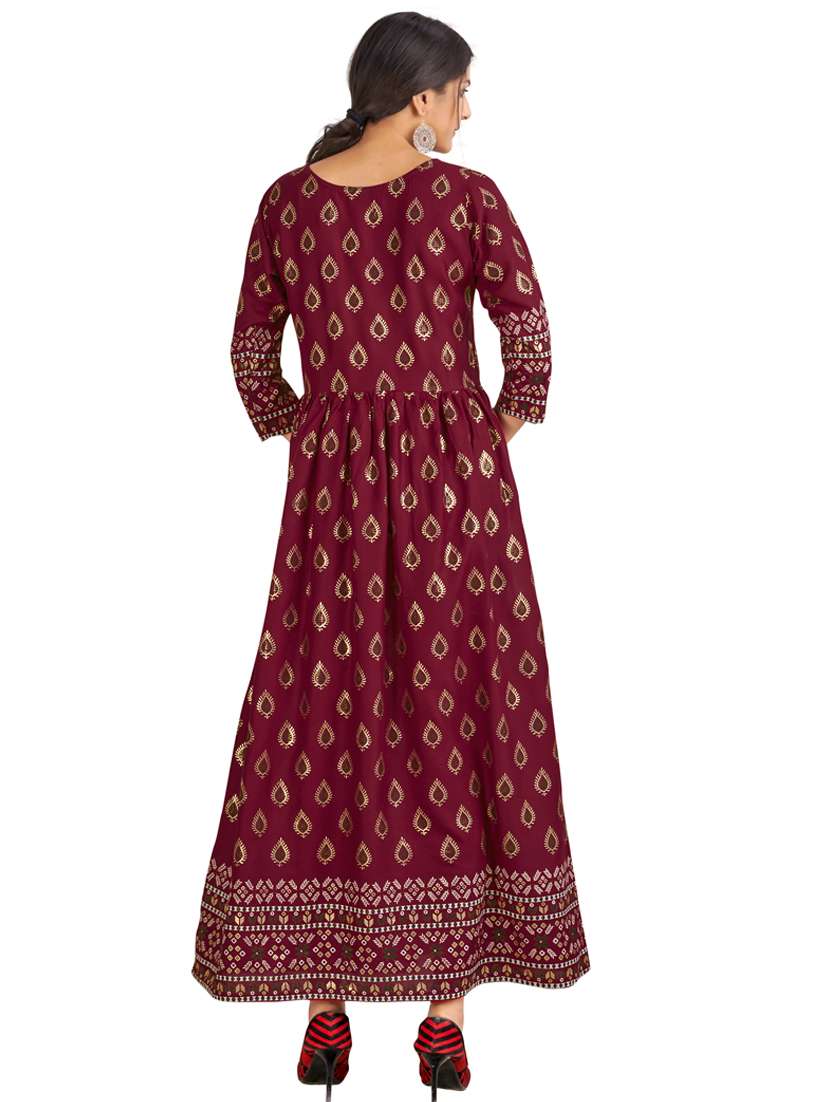 round neck printed a-line gown - 19693229 -  Standard Image - 2