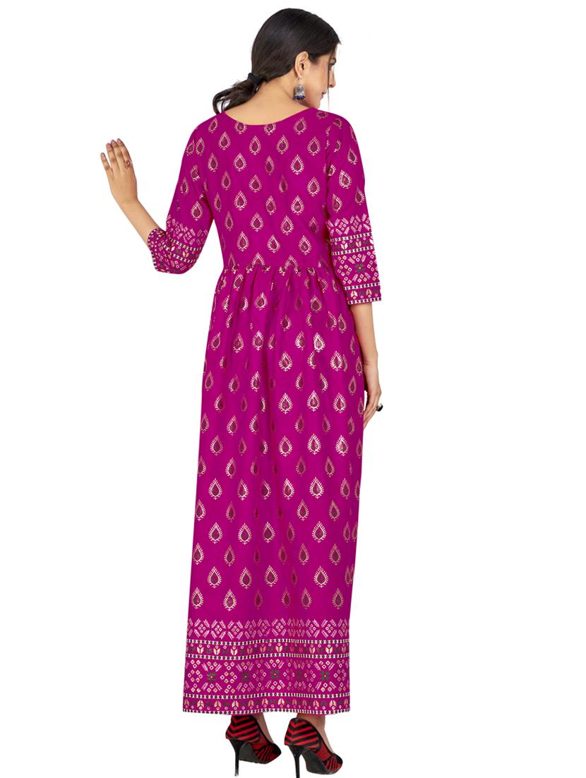 round neck printed a-line gown - 19693231 - Standard Image - 2