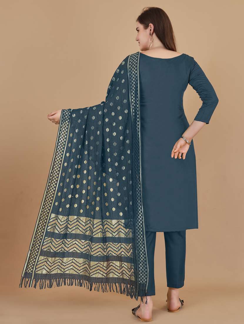 teal printed straight pant unstitched suit - 19693580 - Standard Image - 2