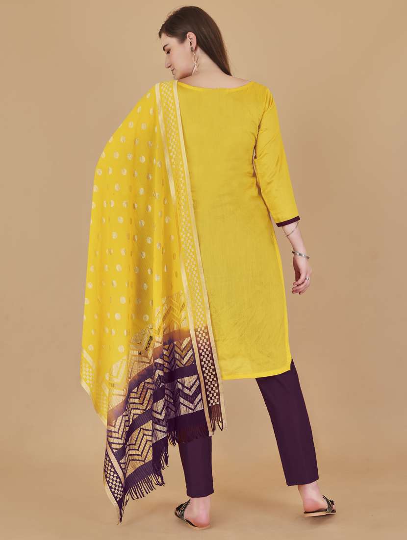 yellow printed straight pant unstitched suit - 19693583 - Standard Image - 2