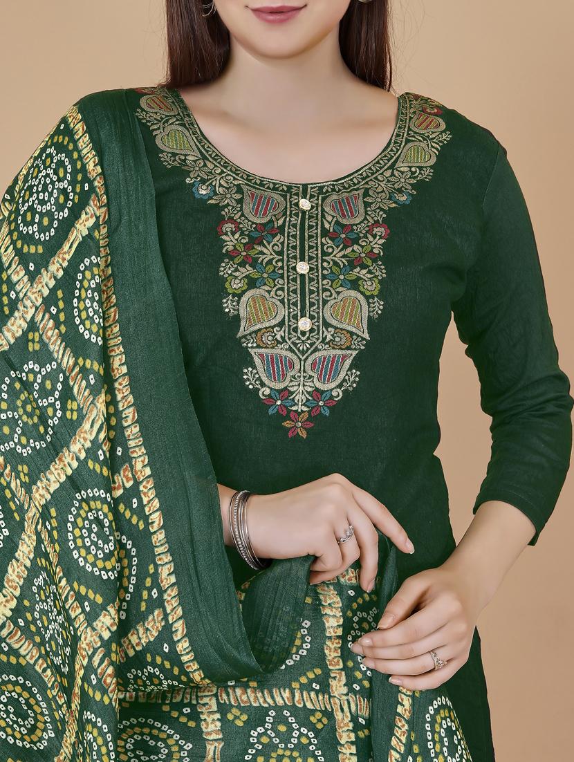 green printed straight pant unstitched suit - 19693592 - Standard Image - 2