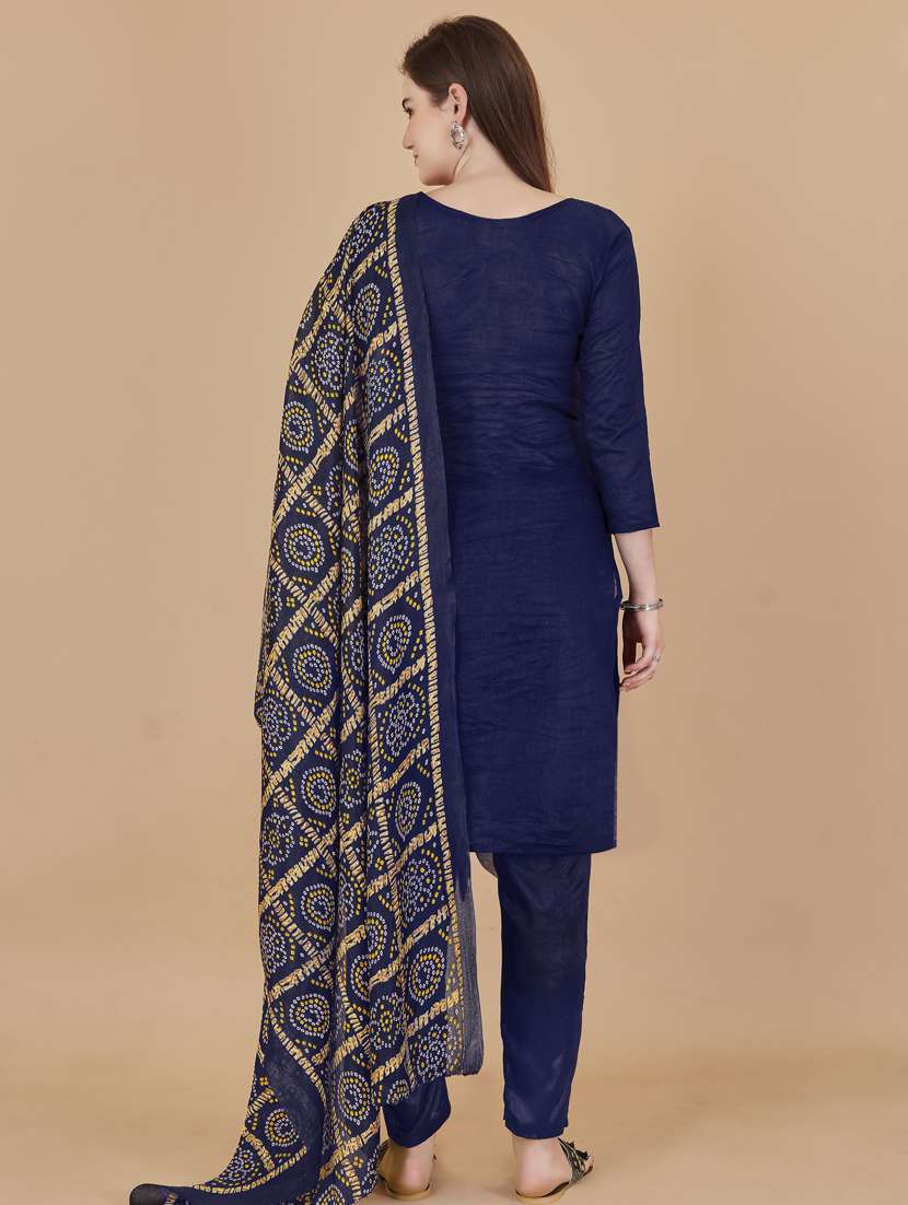 navy printed straight pant unstitched suit - 19693595 -  Standard Image - 2