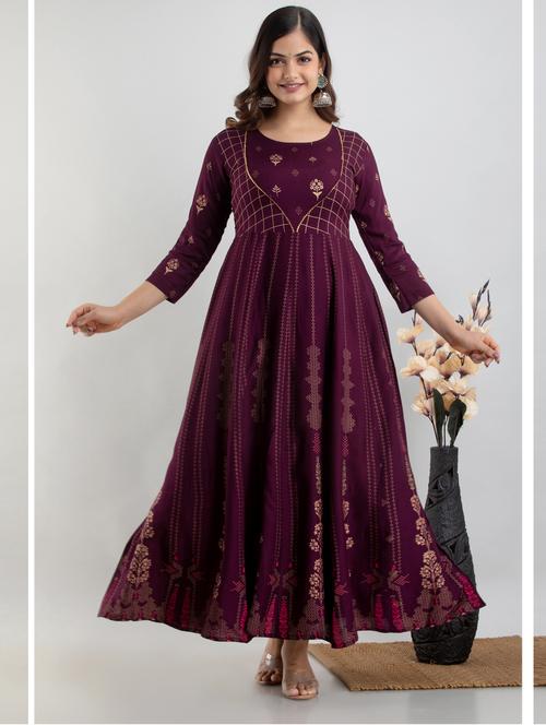 women boat neck printed flared kurta - 19693678 - Standard Image - 0