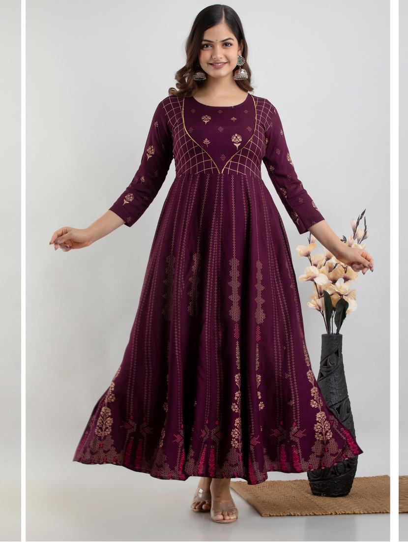 women boat neck printed flared kurta - 19693678 - Zoom Image - 0