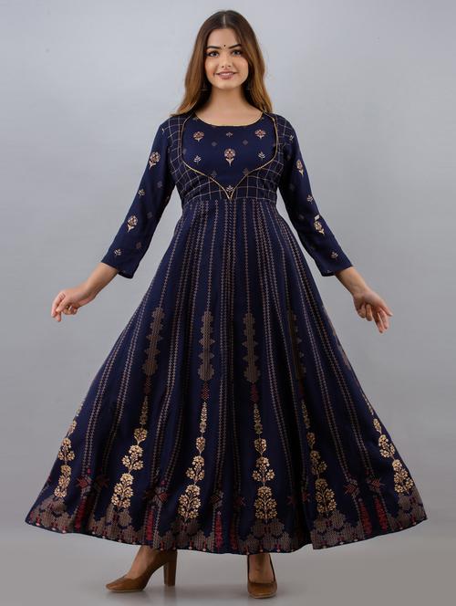 women boat neck printed flared kurta - 19693682 - Standard Image - 0