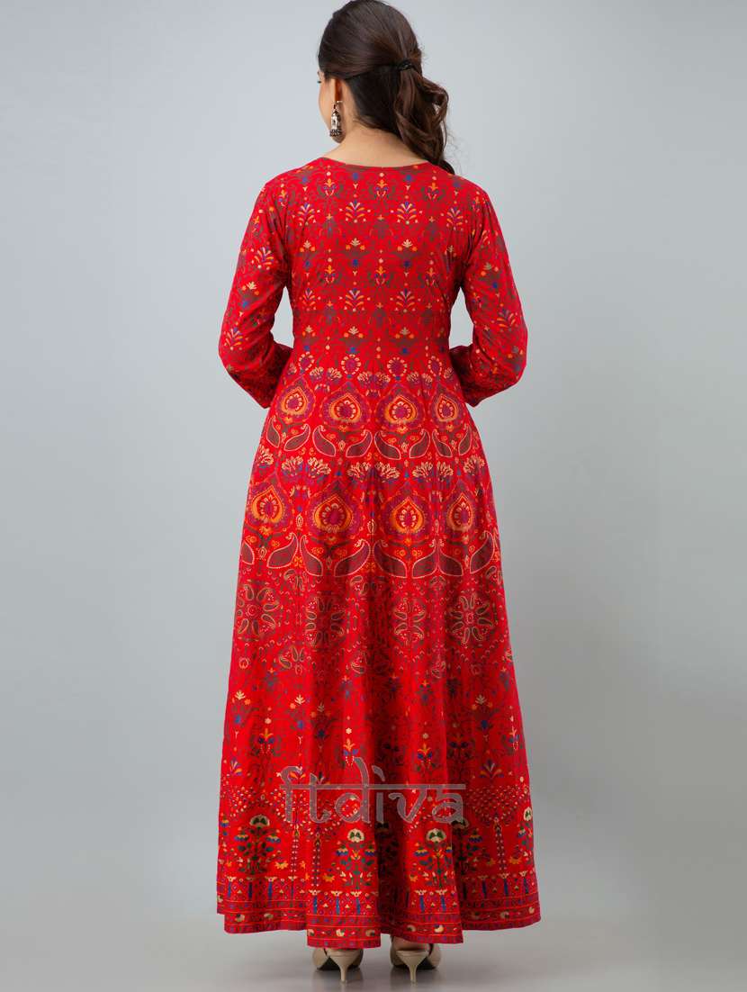 Women Boat Neck Printed Flared Kurta 