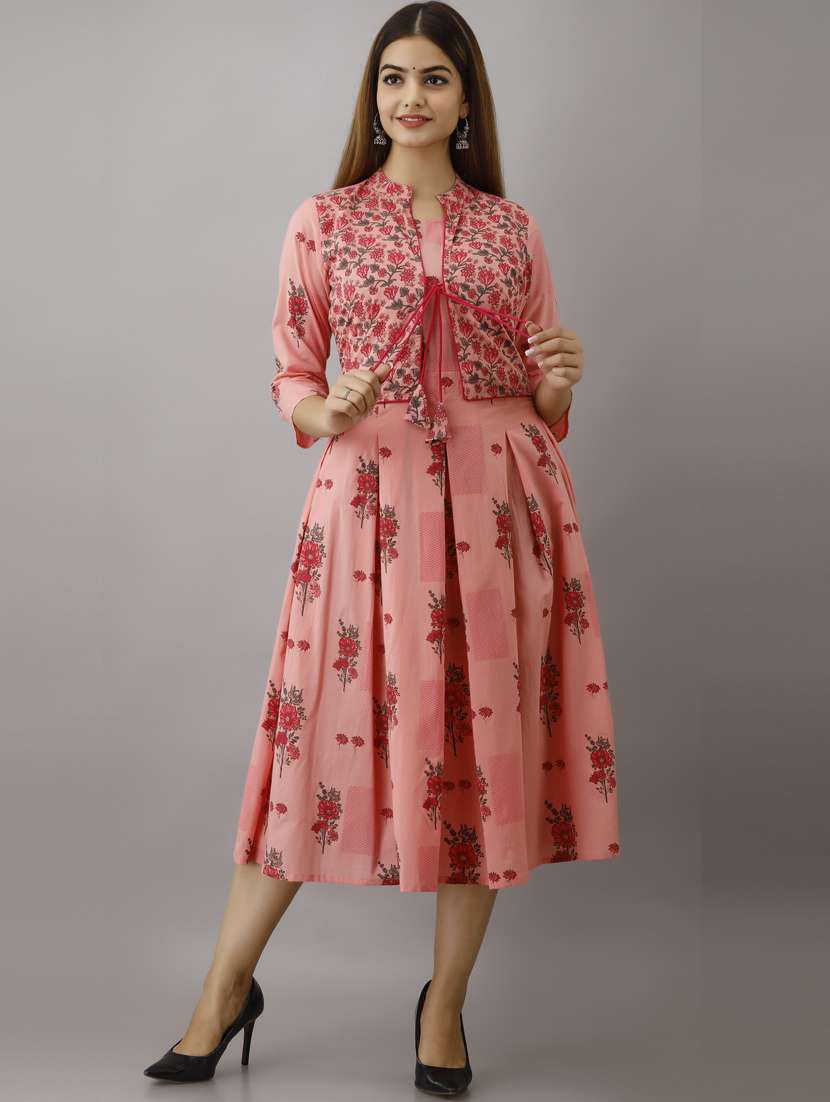 women mandarin collar printed flared dress