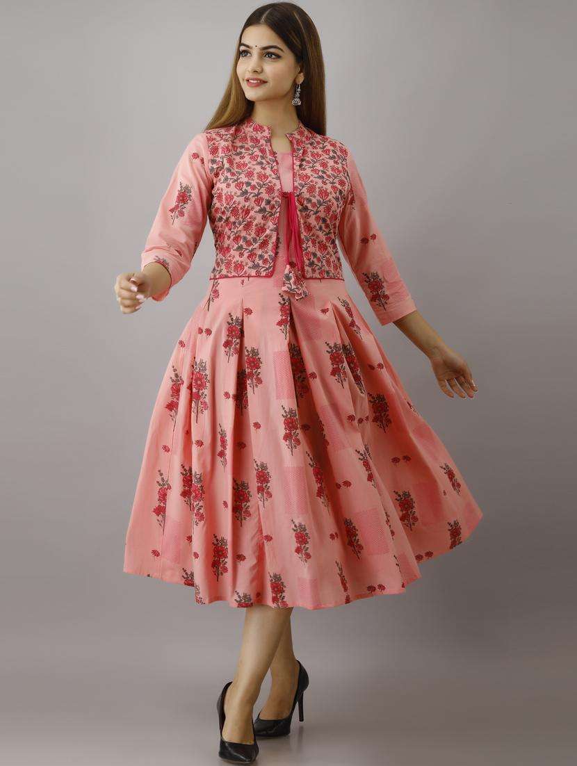 Women Mandarin Collar Printed Flared Dress - 19693704 -  Standard Image - 2