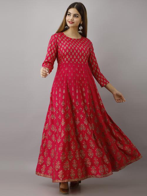 women round neck printed anarkali kurta - 19693705 - Standard Image - 0