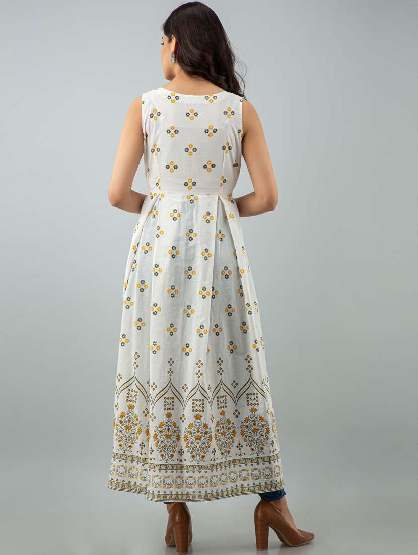 women boat neck printed front slit kurta - 19693712 - Standard Image - 2