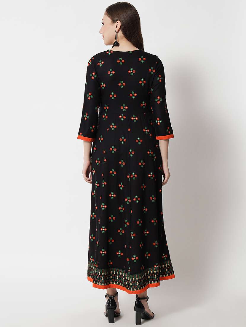 Round Neck Printed A-line Gown With Jacket - 19693749 -  Standard Image - 2