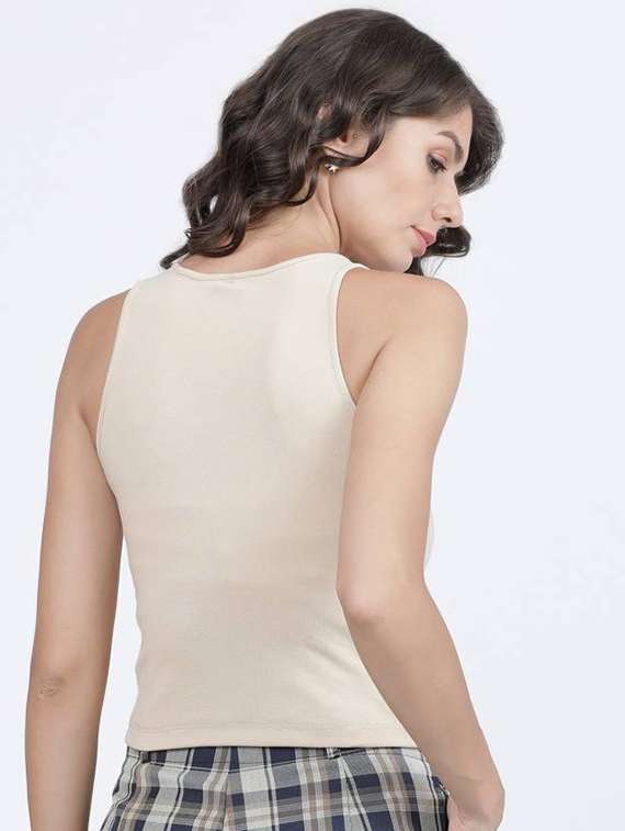 women's beige crew neck top - 19694510 -  Standard Image - 2