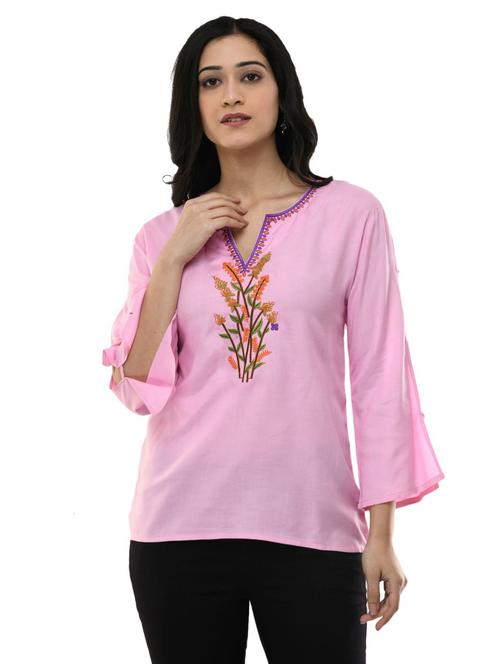 women's straight notch neck top - 19695349 - Standard Image - 0
