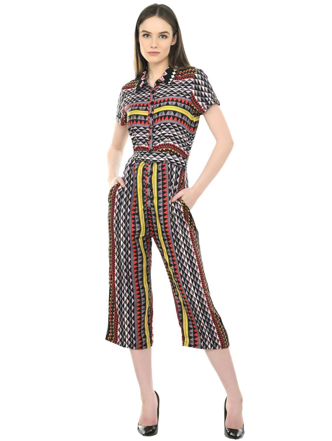 printed shirt jumpsuit