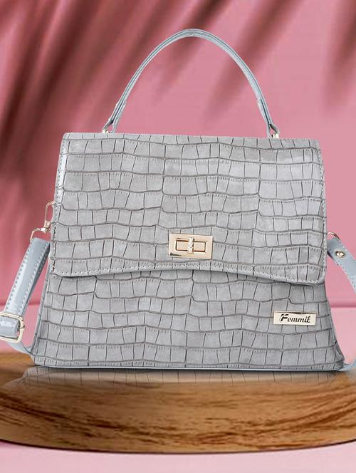 grey leatherette (pu) handbag - 19695886 - Standard Image - 0