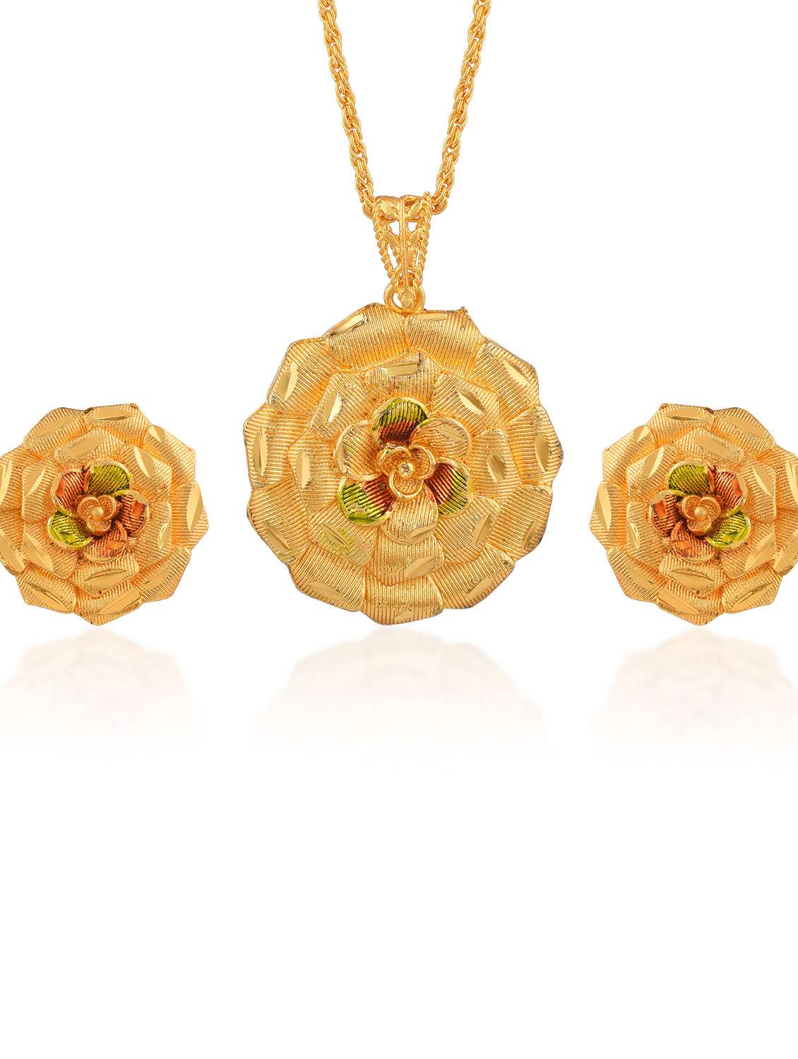 women gold plated pendant with earrings set - 19696633 - Standard Image - 2