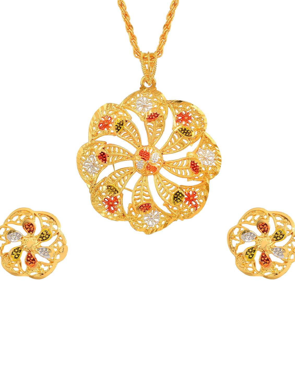 women gold plated pendant with earrings set - 19696636 -  Standard Image - 2