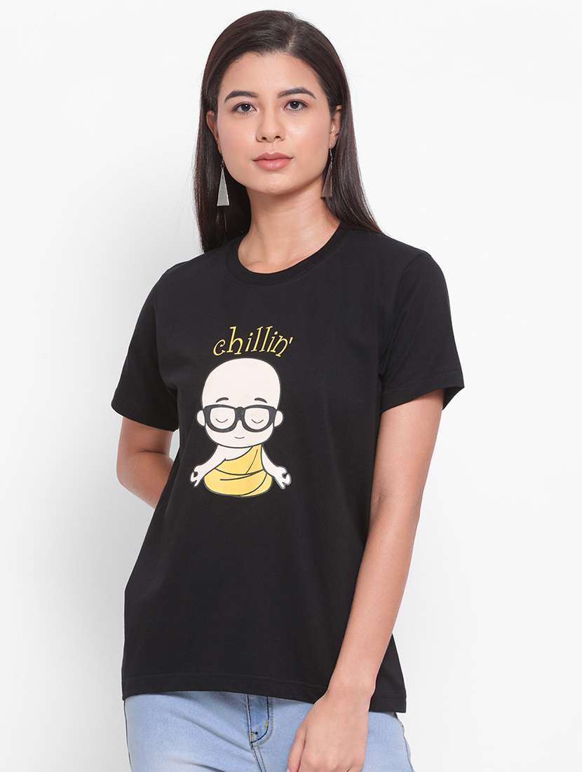 women's chest print round neck t-shirt