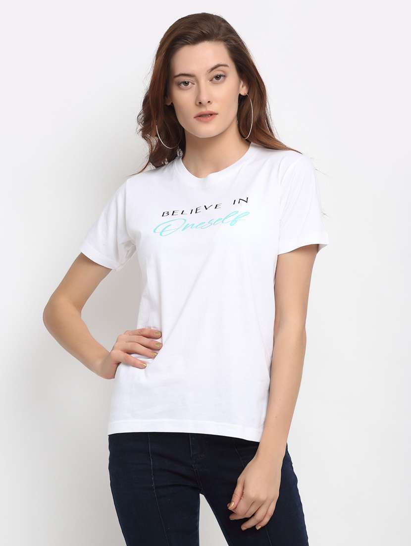 women's chest print round neck t-shirt