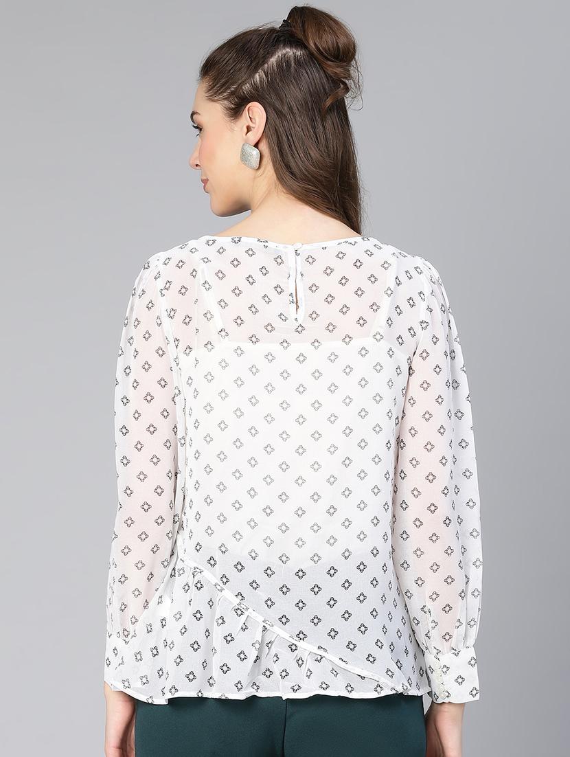 women's ruffle round neck top - 19696831 - Standard Image - 2