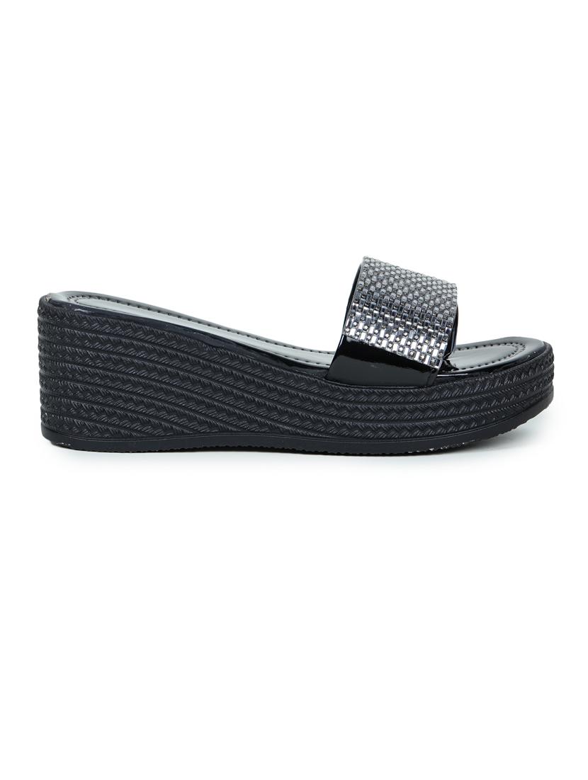 black embellished slip on wedge - 19696863 - Standard Image - 2