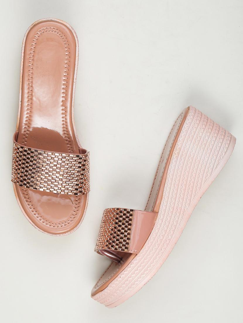 peach embellished slip on wedge - 19696866 - Standard Image - 2