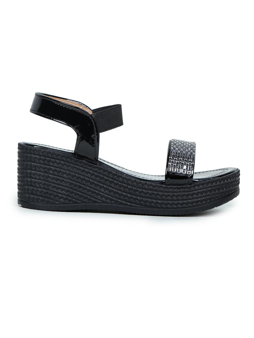 black embellished back strap wedge - 19696871 - Standard Image - 2