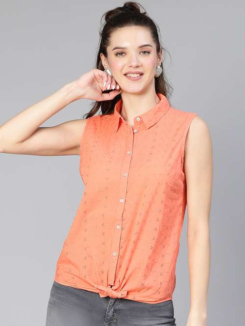 peach cotton regular shirt - 19697065 - Standard Image - 0
